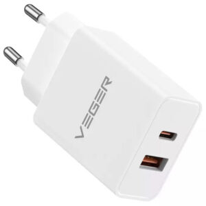 VEGER VLS202U Beyaz Duvar Şarj Cihazı USB-A/USB-C 2 Yön (PD)