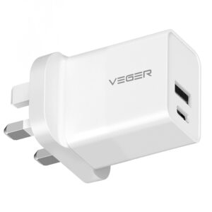 VEGER VLS202UK Beyaz 2 Yönlü USB-A/USB-C Duvar Şarj Cihazı (PD/QC)