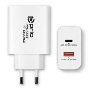 Wall Şarj Cihazı USB-A/USB-C 2 yönlü (PD) PWC-1206 PRIO beyaz