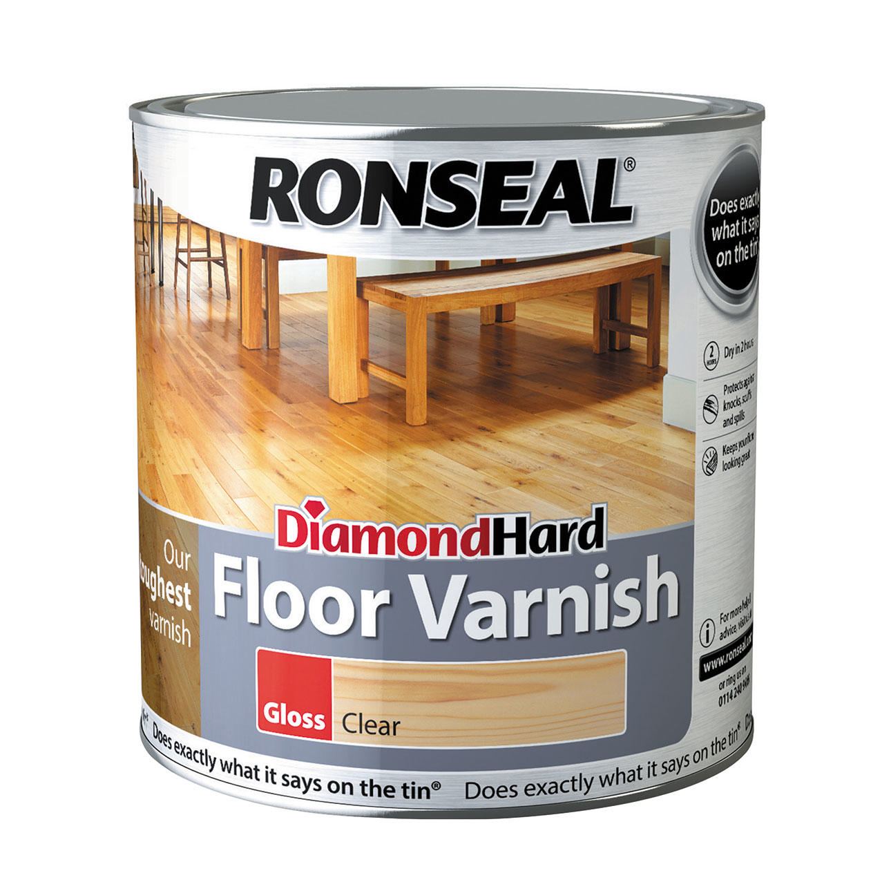 Ronseal® Diamond Hard Zemin Verniği - Parlak Şeffaf 2.5L