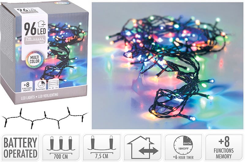 Led Işıklar 96 Adet Pilli - Çok Renkli Ip44