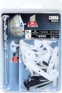 Cobra 059De Naylon Toggles Hafif Hizmet 6Mm Uzun (+ Vidalar + Matkap Ucu) 10Adet