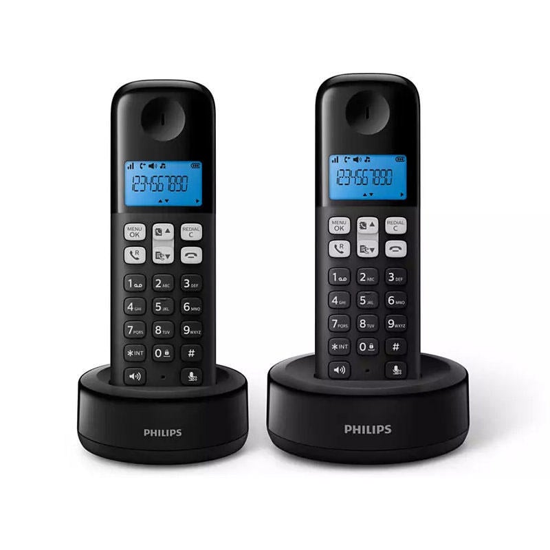 Philips D1612B/Grs Siyah (Yunan Menüsü) Çift Kablosuz Telefon Hoparlör Dinleme Aydınlatmalı Ekran Ve 50 Hafıza