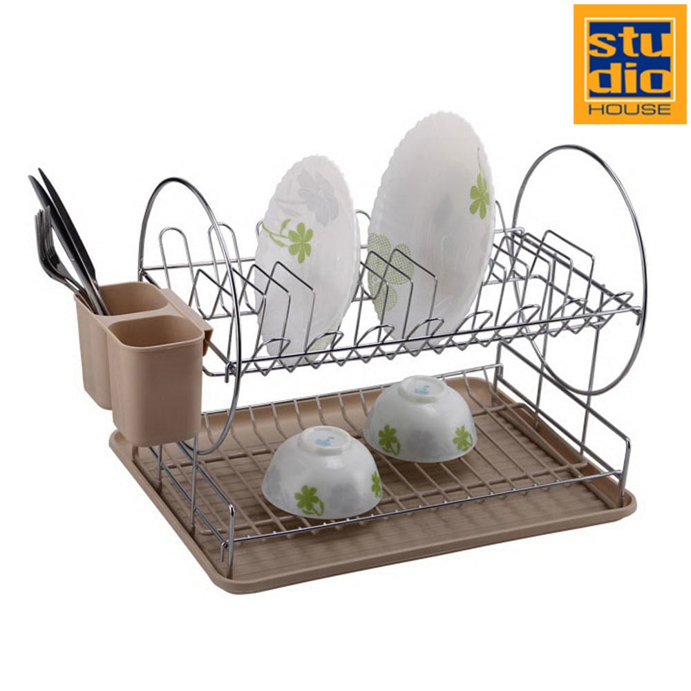 Studio House Tepsi ile Çift Katlı Mükemmel Bulaşık Kurutma Rafı 40Χ29Χ32Cm