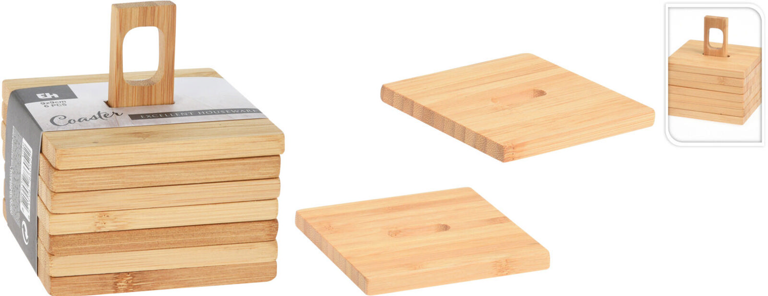 Bardak Altlığı Seti Bambu 6'lı Standlı 9X9Xh10Cm
