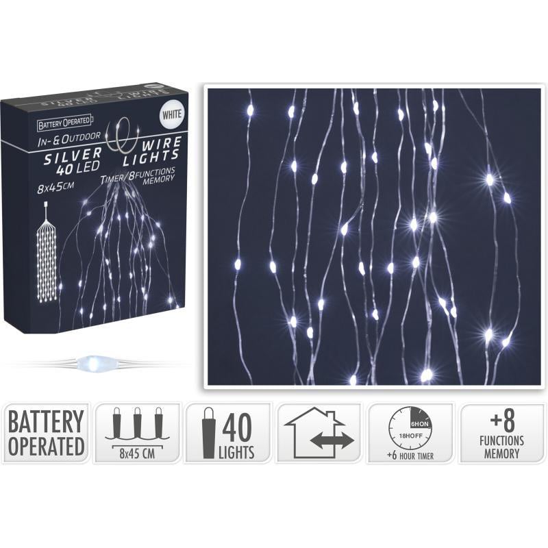 Gümüş Telli 40 LED Işık - Beyaz