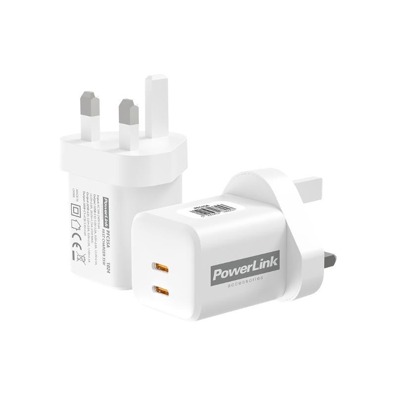 Powerlink Hızlı Güç Şarj Cihazı 35W Pd Çok Portlu 2Xusb-C BS UK Fişli Beyaz