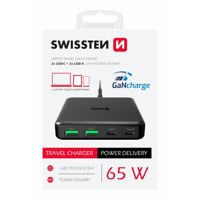 Swissten Compact Gan Masaüstü Şarj Cihazı - Siyah