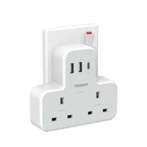 Tessan 2-Gang UK Priz 3 USB Portuyla