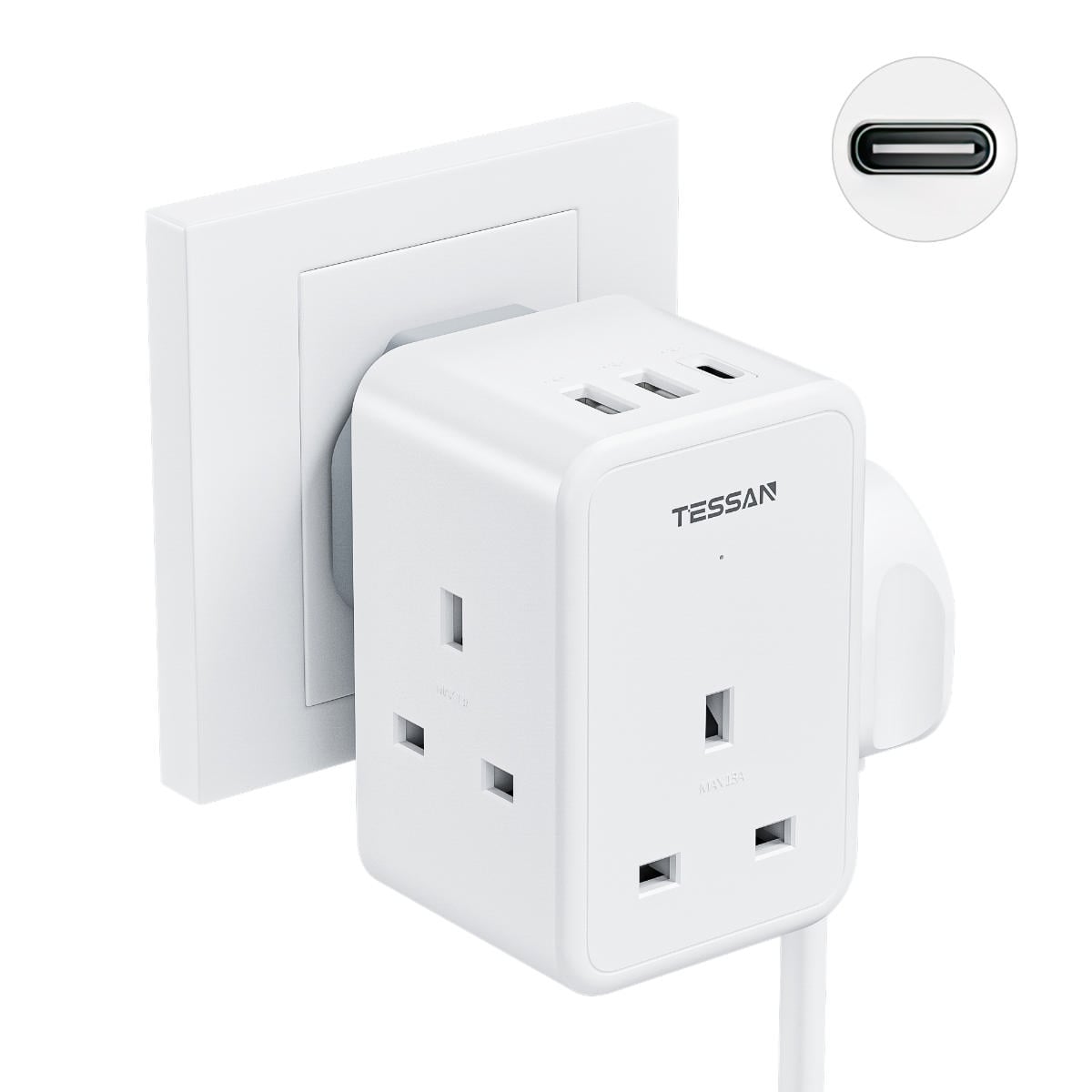 Tessan 3 Yollu Duvar Adaptörü 3 USB Portu ile