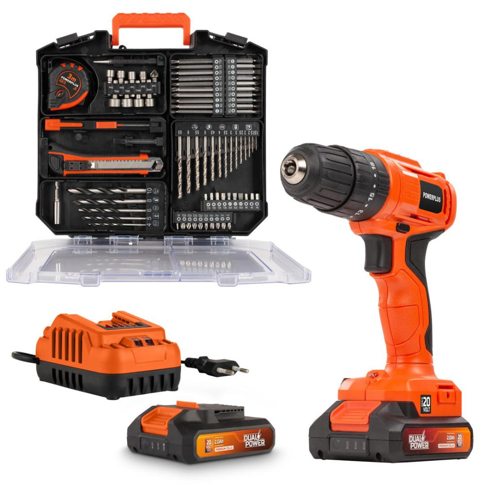 Powerplus Dual Power Darbeli Matkap 20V 2Ah ve 78 Aksesuar