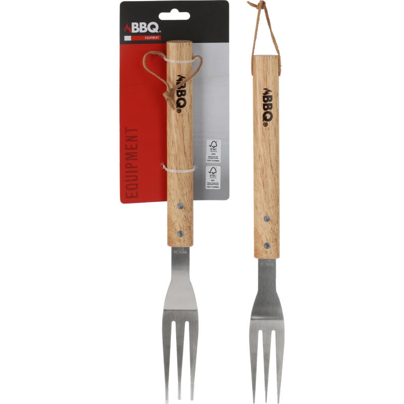 Bbq Çatal 38Cm Paslanmaz Çelik Ahşap Saplı