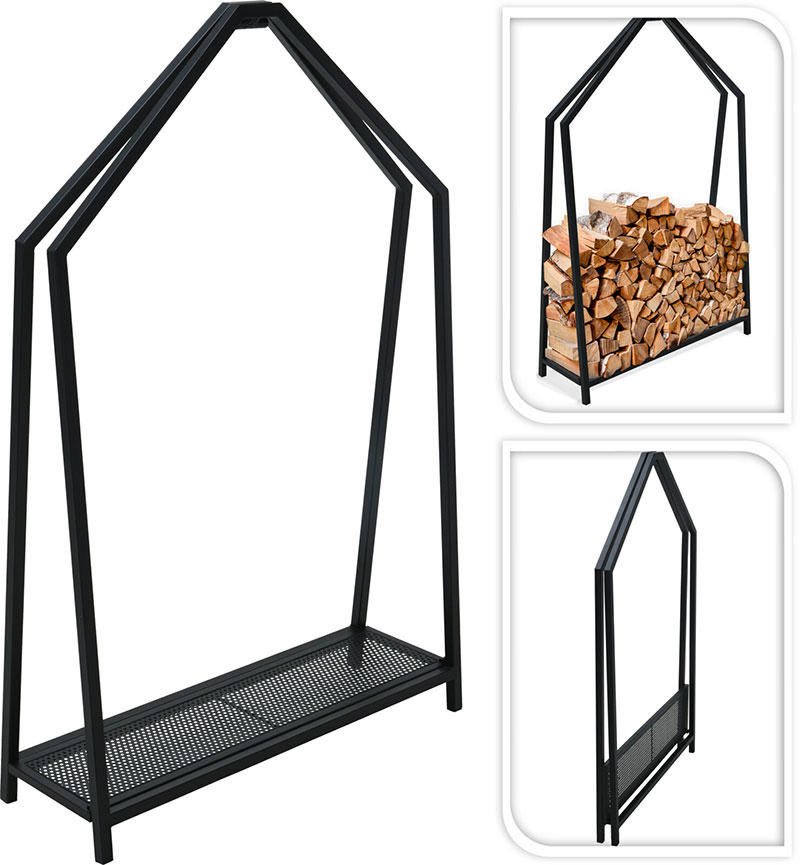 Odun/ Kütük Depolama Metal Raf Siyah