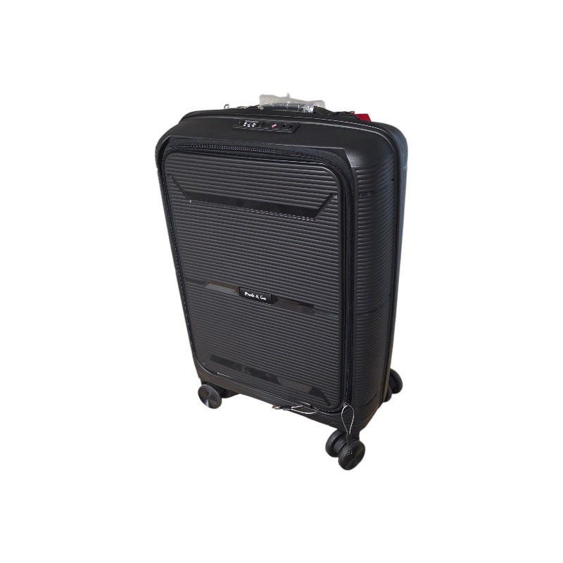 Pack&Go Luggage Pp Kabin 20" Genişletilebilir Ön Cepli Spinner Valiz 25X36.5X56.5Cm - Siyah