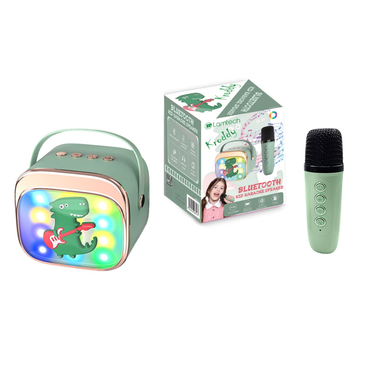 Lamtech Kroddy Kid RGB Karaoke Hoparlör Mikrafonlu - Yeşil