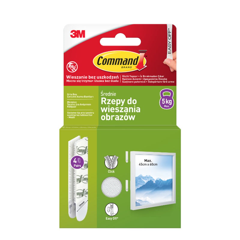 3M Command Orta Boy Çerçeve Bantları Beyaz 5Kg Yük 4'lü Paket Hasar Bırakmaz