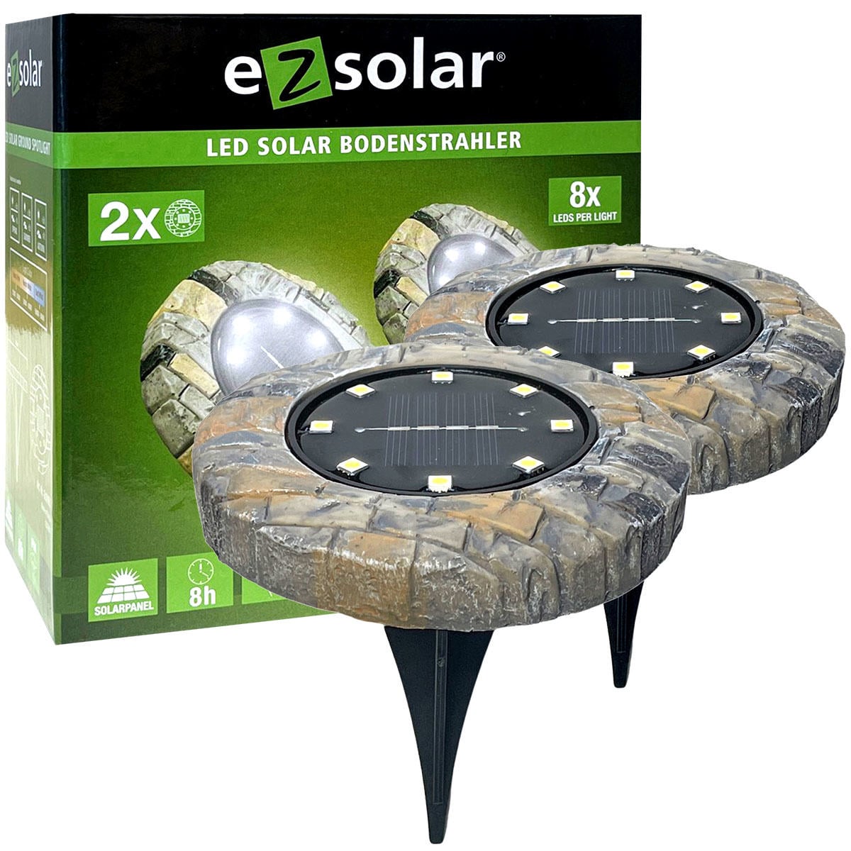 Ezsolar Güneş Enerjili Zemin Aydınlatması Renkli Taş Set 2'li