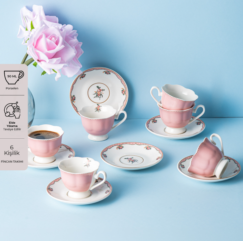 Emsan Romance 6 Kişilik New Bone Kahve Finca Takıkımı, Pembe