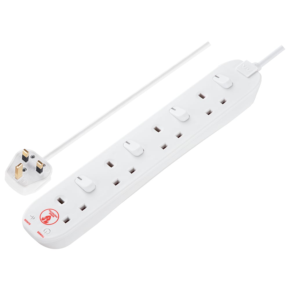 MASTERPLUG SWSRG4210N Beyaz UK 4 Yollu 2m Çoklu Priz 4 Anahtarlı