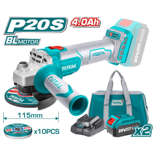 TOTAL TAGLI2011582 Kablosuz Açılı Taşlama 20V, 2X4.0 Ah