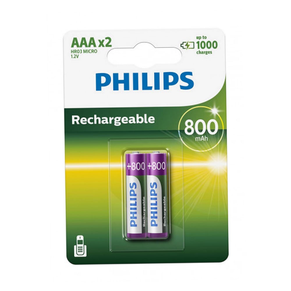 Şarjlı Ni-MH Pil 1.2V AAA 800mAh 2 Adet PHILIPS R03B2A80/GRS