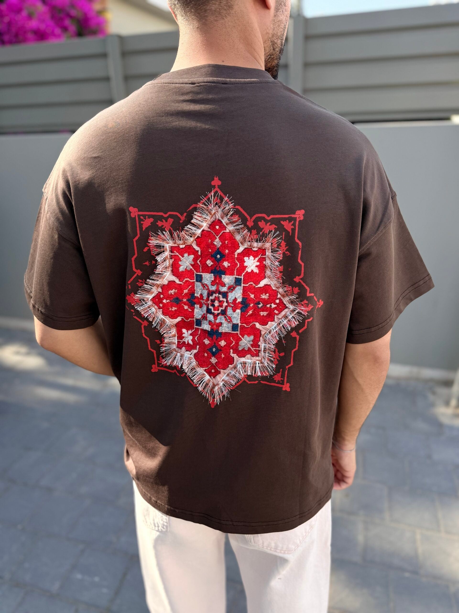 Etnik Desen Kahverengi Tshirt