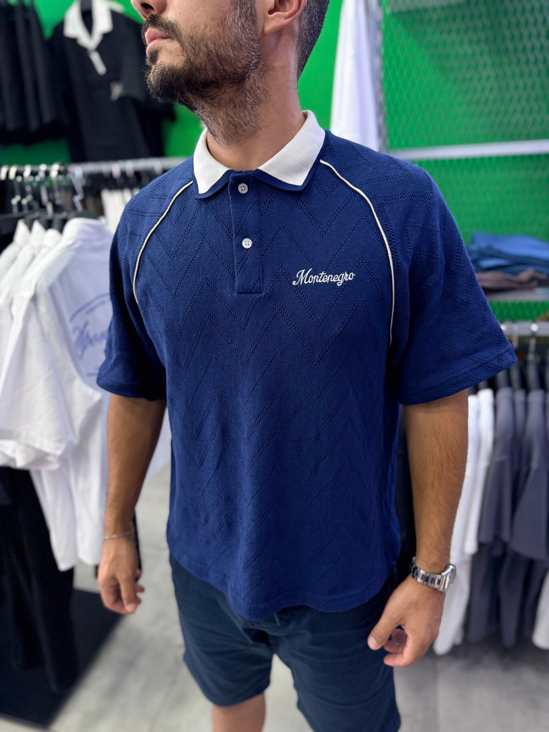 Montenegro Nakişli Lacivert Polo Yaka Tshirt