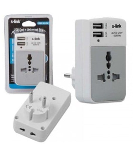 S-Link Slx-05A Universal 2A Çevi̇ri̇ci̇ Pri̇z Adaptör.