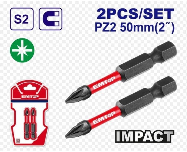 Emtop Darbeli Vidalama Bits Ucu Pz2 - 50 Mm Pk 2 Ad)