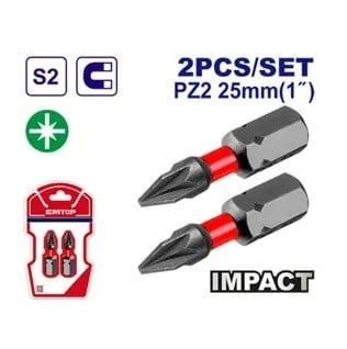 Emtop Darbeli Vidalama Bits Ucu Pz2 - 25 Mm (pk 2 Ad)