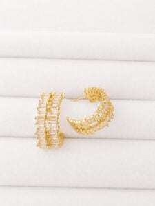 Xuping Gold Baget Zirkon Taşlı Geniş Halka Kadın Küpe – Işıltılı Lüks Tasarım