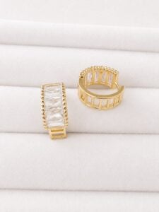 Xuping Gold Baget Zirkon Taşlı Kalın Halka Kadın Küpe – Lüks Işıltılı Tasarım