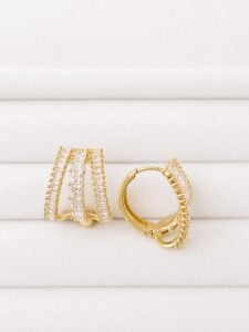 Xuping Gold Baget Zirkon Taşlı Halka Kadın Küpe – Lüks ve Işıltılı Tasarım