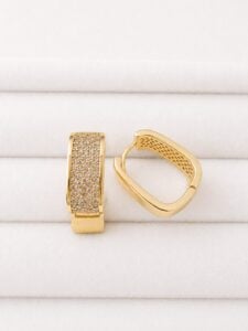 Xuping Gold Zirkon Taşlı Dikdörtgen Halka Kadın Küpe – Işıltılı Şık Tasarım