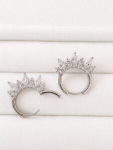 Xuping Silver Taç Model Zirkon Taşlı Halka Kadın Küpe – Işıltılı Şık Küpe
