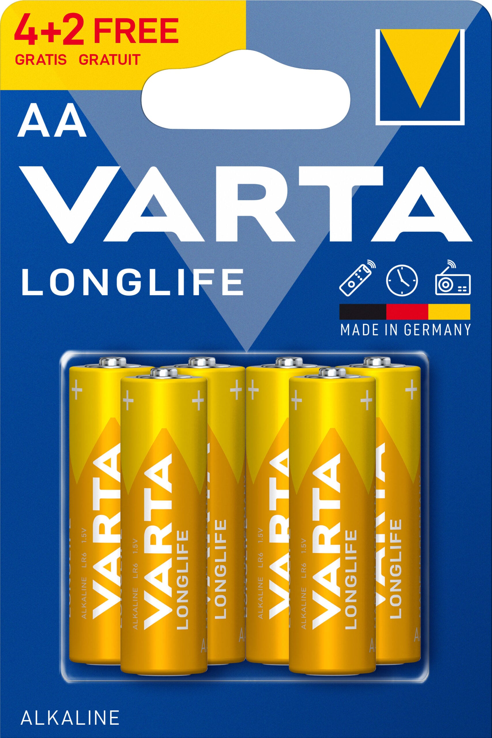 Varta Longlife Alkalin Piller Aa, Mignon Lr6, 1,5V, 4+2-Paket
