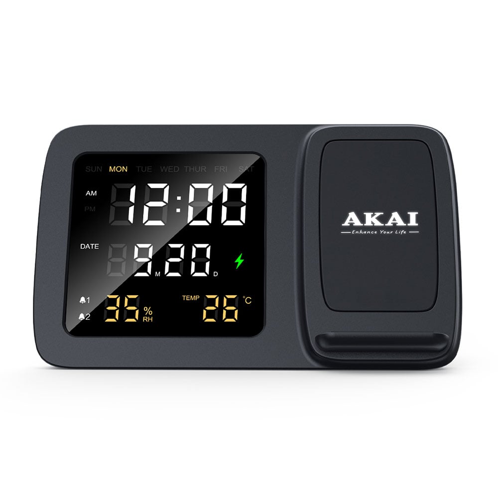 AKAI ACRW-3500 Siyah Kablosuz Şarjlı Alarm Saati