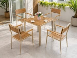 Bahçe Masa Seti 4 Sandalye+masa(80x80cm) Alüminyum Gövde/plastik Ahşap Detay