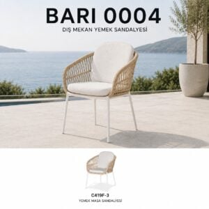 Bari Yemek Sandalyesi 62x63x77 cm, Krem Minderli Beyaz Alüminyum