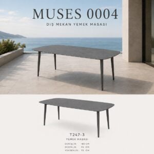 Muses 6 Kişilik Yemek Masası 180x90x75 cm, Gri Taş/antrasit Alüminyum
