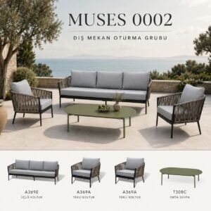Muses Oturma Takımı: 3'lü+2 Tekli+orta Sehpa, Doğal/antrasit Alüminyum