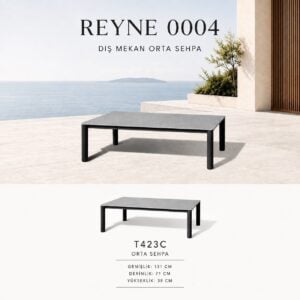 Reyne Orta Sehpa 131x71x38 cm, Gri Sinter Taşlı Antrasit Gövde Alüminyum