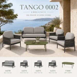Tango Oturma Takımı: 2'li+3 Tekli+orta Sehpa, Gri/antrasit Alüminyum