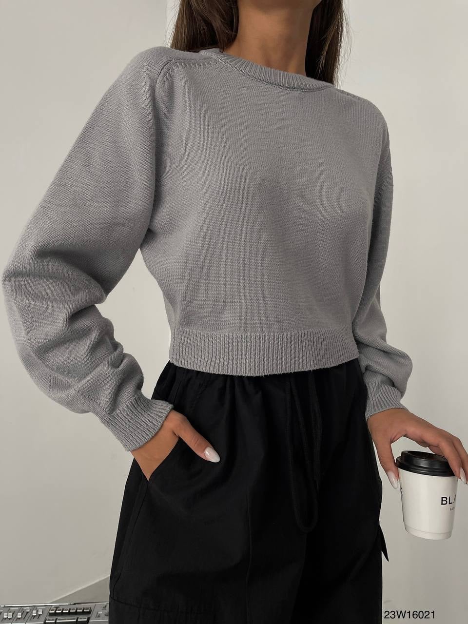 Raglan Oversize Gri Crop Sweatshirt