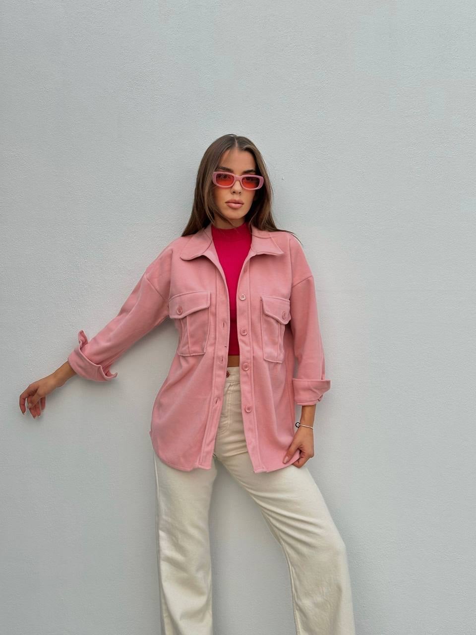 Cepli Kaşe Kumaş Toz Pembe Gömlek
