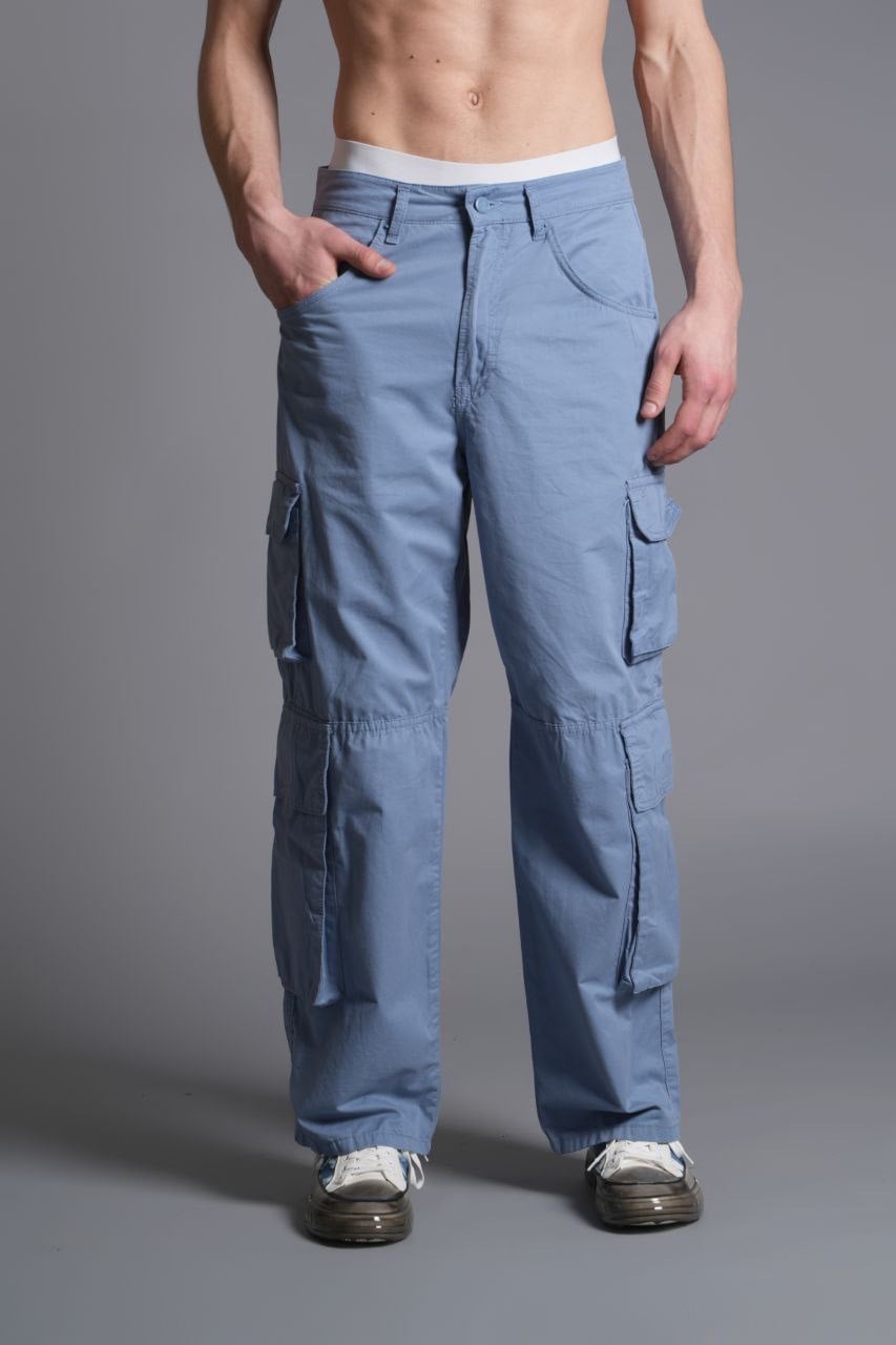 Baggy Fit Kargo Cep Mavi Renk Pantolon