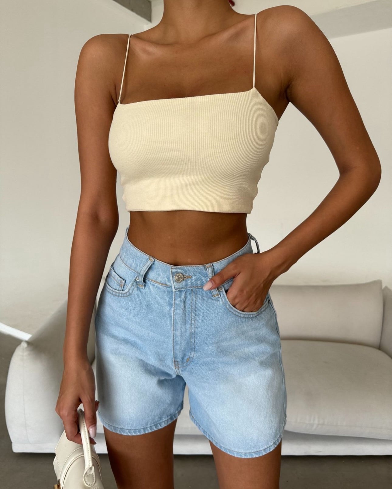 Basic Mavi Mom Fit Kot Şort