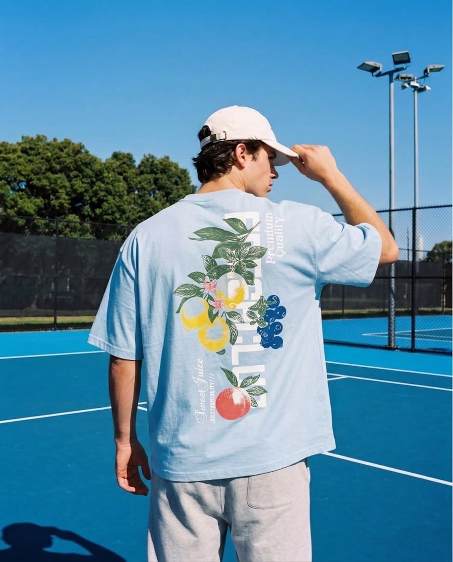 Meyve Baski Mavi Tshirt