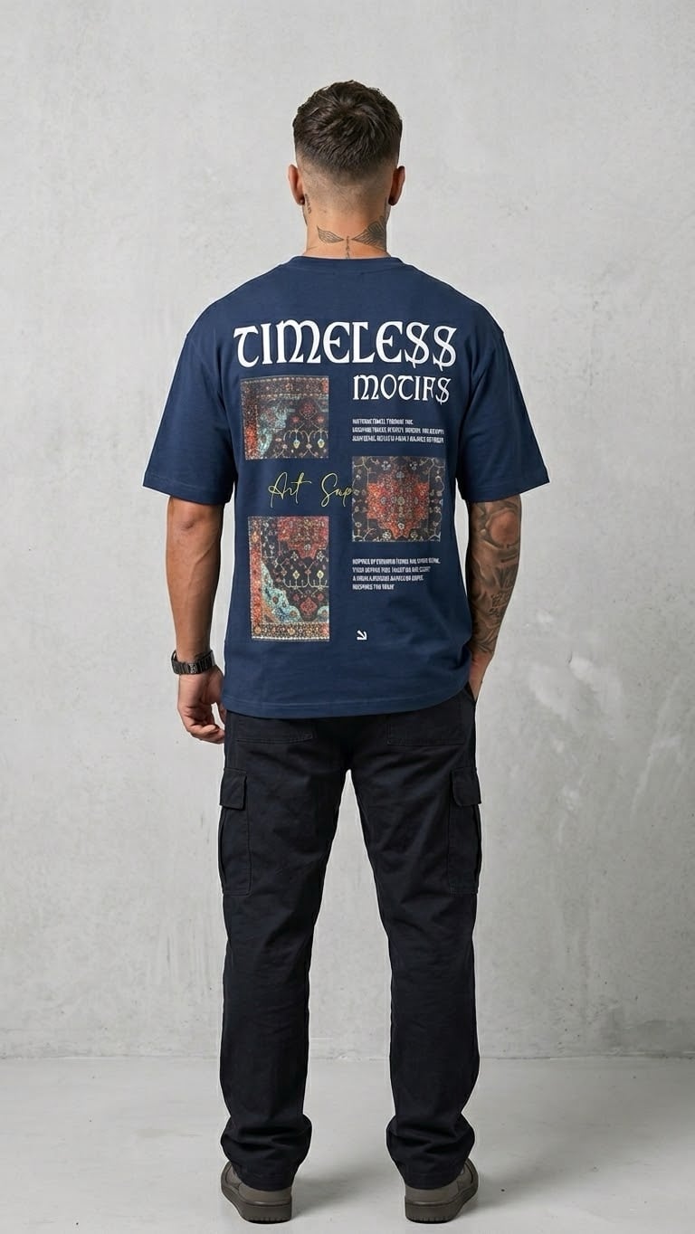 Kilim Baski Indigo Renk Tshirt