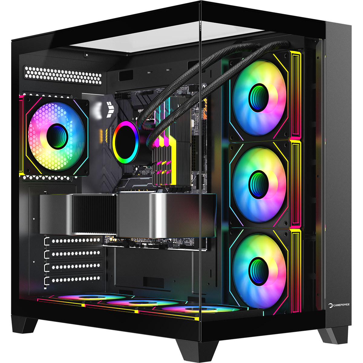 GamePower Warcry TopGlass 750W 4xARGB Temperli Cam ATX Gaming Oyuncu Kasa, Siyah